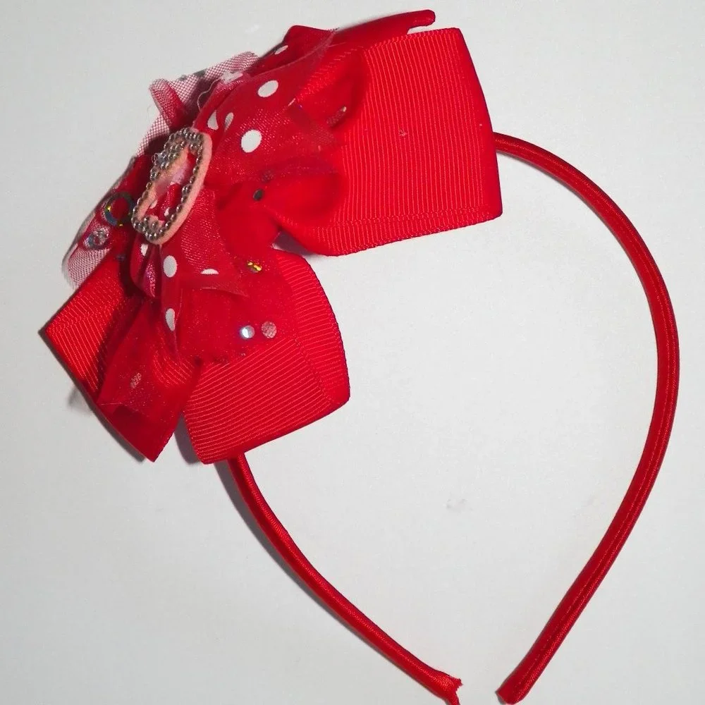 Girls Red Ribbon Bow Headband
